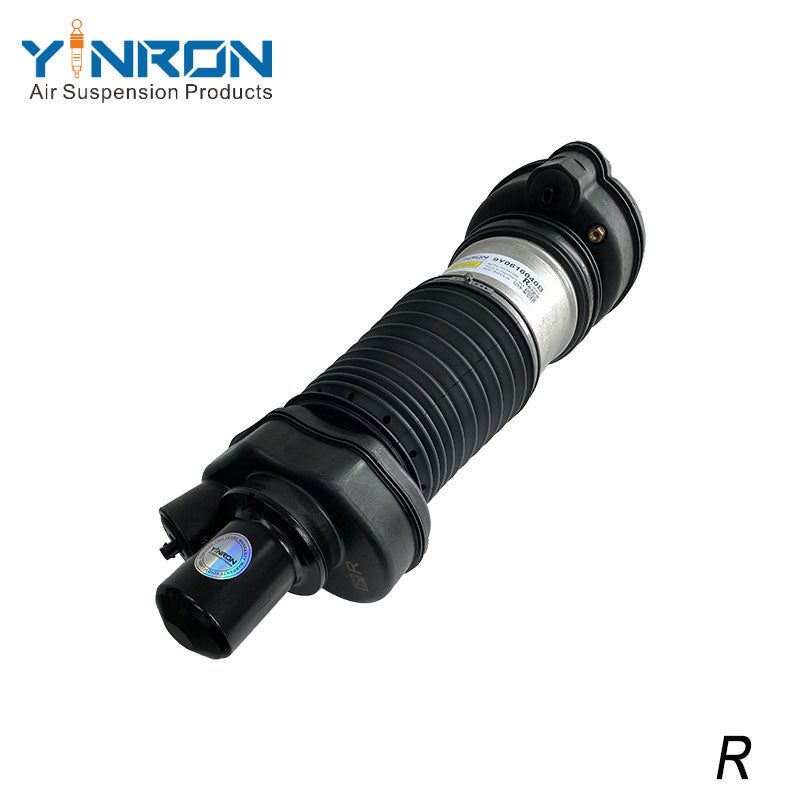Full 45 degree view of Porsche Cayenne III 9YA front air suspension strut with PASM Active Damping (9Y0616040B)