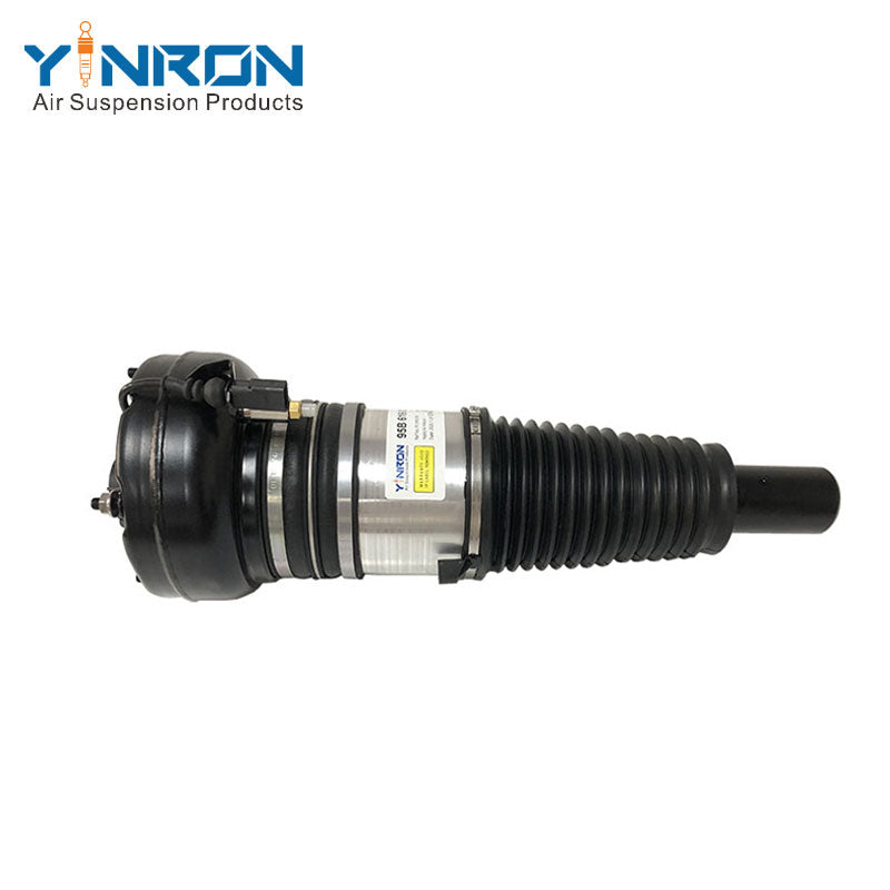 Flat front view of Porsche Macan 95B front left air suspension strut with PASM active damping (95B616039)