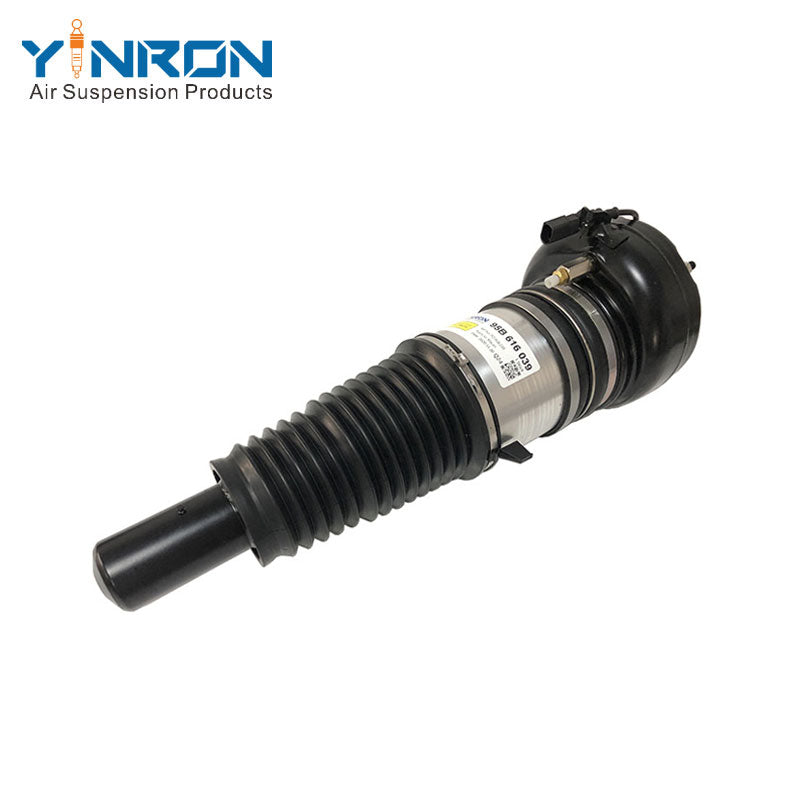 Side profile view of Porsche Macan 95B front left air suspension strut with PASM damping (95B616039)