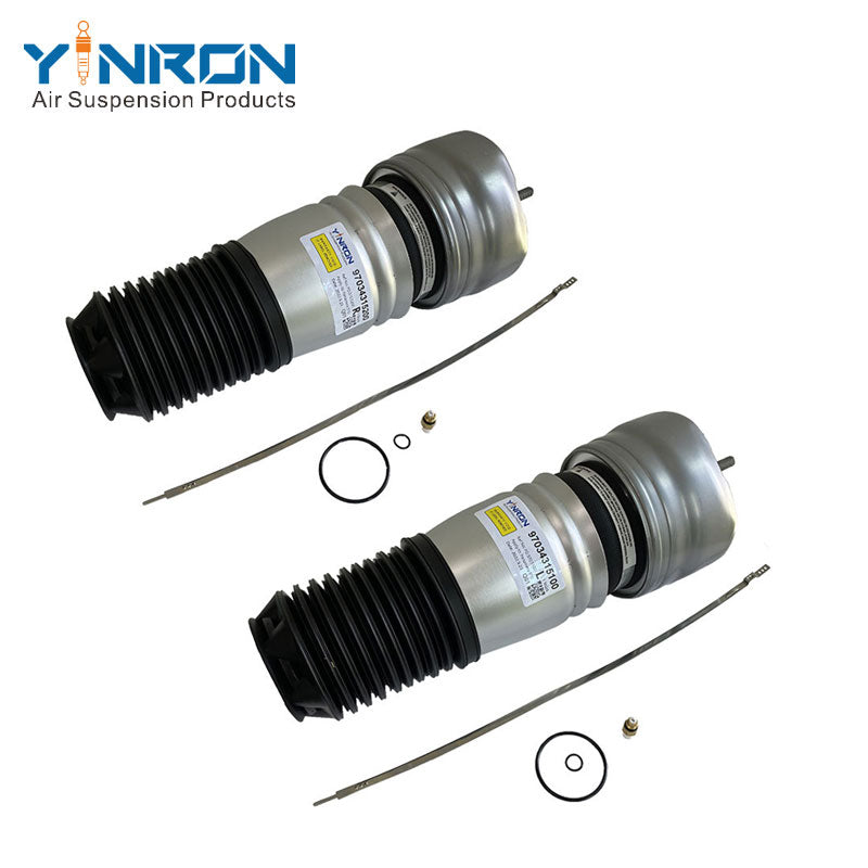 Pair view of Porsche Panamera 970 G1 front left & right air suspension springs (97034315100 & 97034315200)