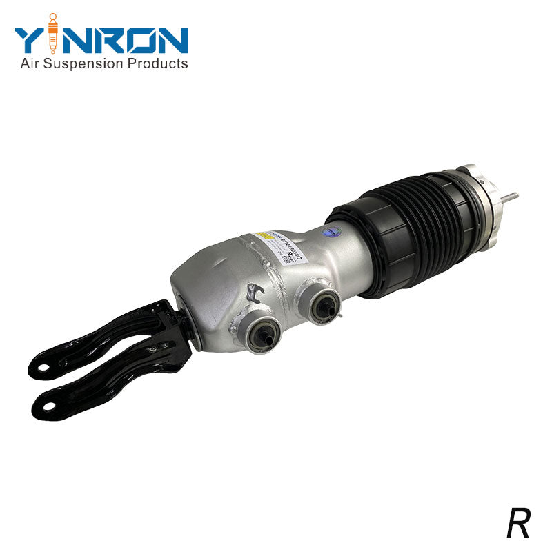 Flat front view of Porsche Panamera 971 front right air suspension strut with PASM active damping, OEM 971616038G