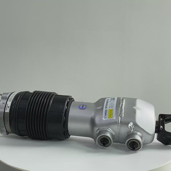 360 rotating view video of Porsche Panamera 971 front left PASM air suspension strut OEM 971616037G, full all-angle product rotation display