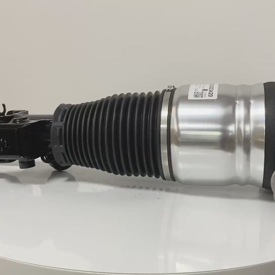 360-degree rotation of YINRON Porsche Cayenne 955 front Right air strut with PASM, showcasing the solenoid valve and OES quality.