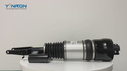 Close-up video demonstration of the premium rubber sleeve and solenoid valve on a Mercedes E-Class W211-4MATIC air suspension strut.