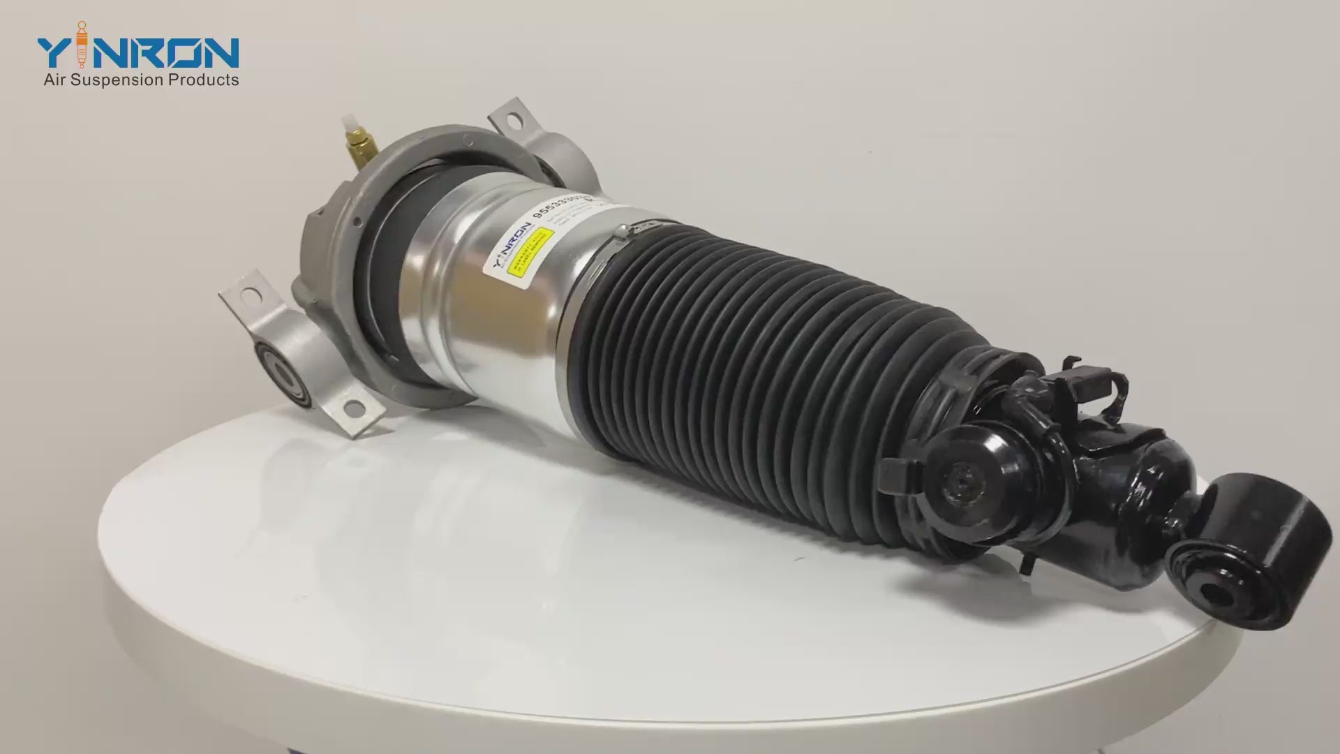 360-degree rotating display video of Right Rear Air Suspension Strut for Porsche Cayenne I 955 (2002-2010) with PASM Active Damping, OE 95533303320 & 95533303420
