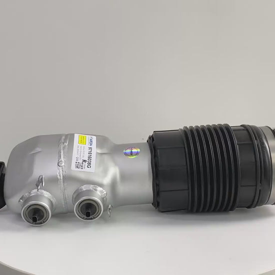 360 rotating view video of Porsche Panamera 971 front Right PASM air suspension strut OEM 971616038G, full all-angle product rotation display