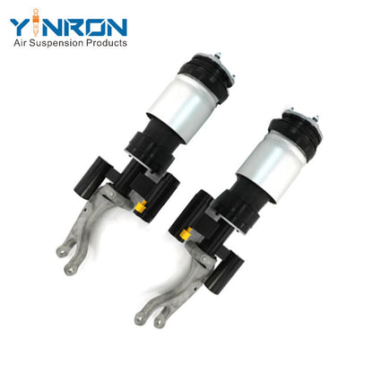 Full front view for Tesla Model S (2019-2024) front left and front right air suspension strut pair with ASD (Raven Suspension) (1066361-00-D 106636100D and 1066366-00-D 106636600D)