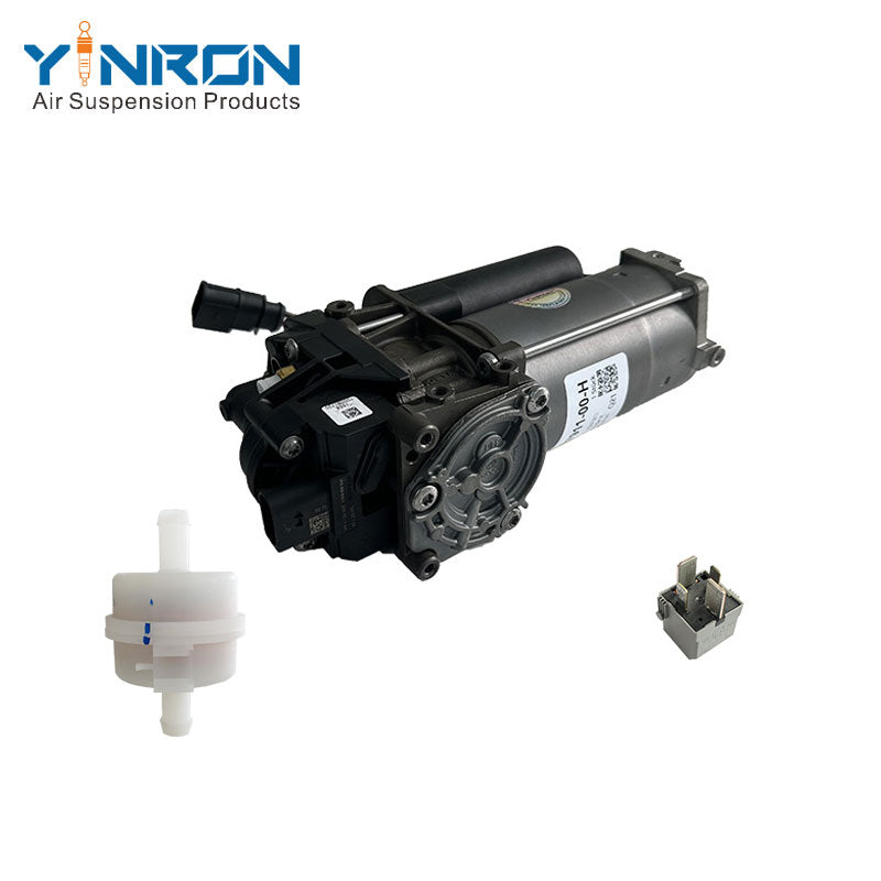 Top down view for Tesla Model S 5YJS air suspension compressor pump with relay and air filter (1027911-00-H and 4154065000)