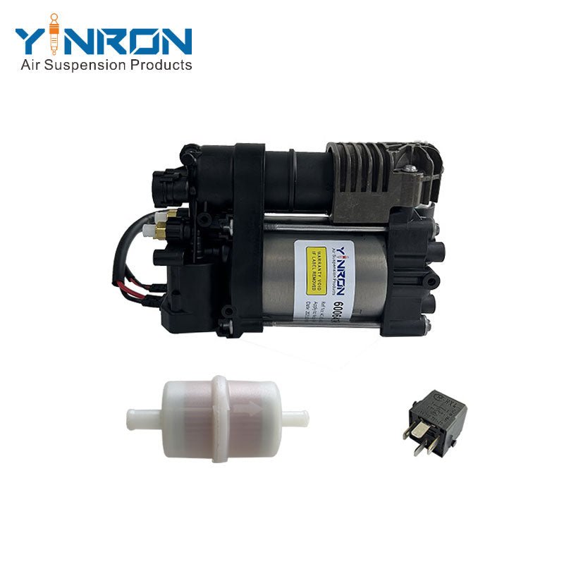 Front flat view for Tesla Model S 5YJS air suspension compressor pump with relay and air filter (600640300A and 6006403-00-A)