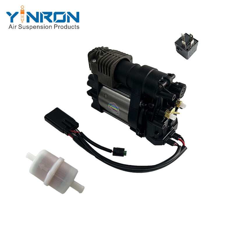 Right rear 45 degree top view for Tesla Model S 5YJS air suspension compressor pump with relay and air filter (600640300A and 6006403-00-A)