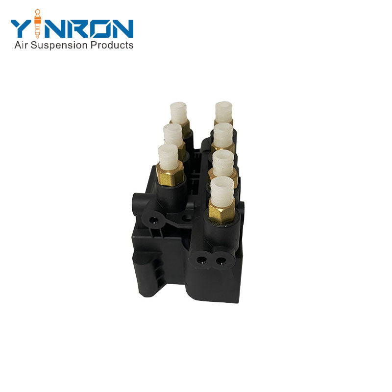 Vertical view of Tesla Model S 5YJS air suspension valve block (1027919-00-B)