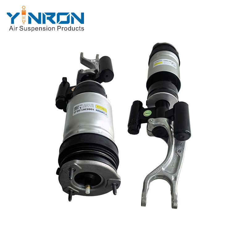 Top-down view for Tesla Model S Raven ASD (2019-2022) front left and front right air suspension strut pair (1066361-00-D 106636100D and 1066366-00-D 106636600D)