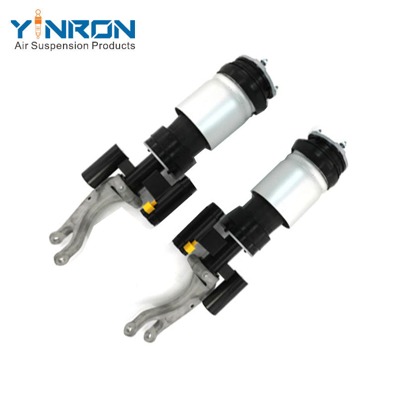 Full front view for Tesla Model X (2019-2024) front left and front right air suspension strut pair with ASD (Raven Suspension) (1027061-00-D 102706100D and 1027066-00-D 102706600D)
