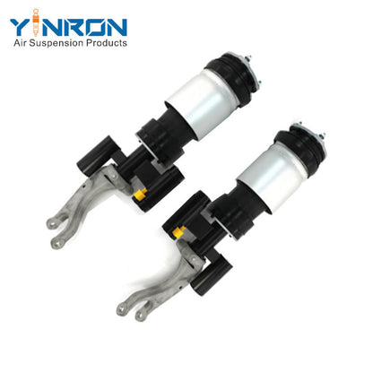 Full front view for Tesla Model X (2019-2024) front left and front right air suspension strut pair with ASD (Raven Suspension) (1027061-00-D 102706100D and 1027066-00-D 102706600D)