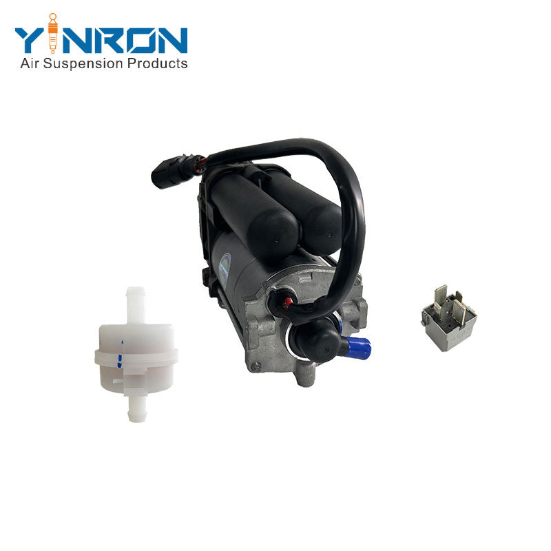 Left side flat view for Tesla Model X 5YJX air suspension compressor pump with relay and air filter (1027911-00-H and 4154065000)