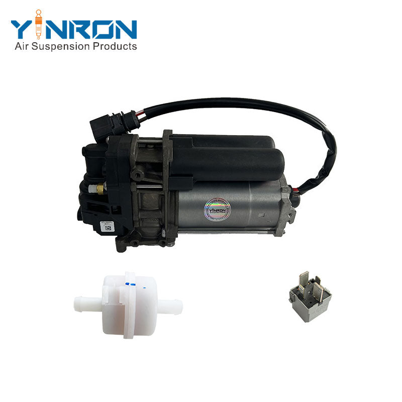 Rear flat view for Tesla Model X 5YJX air suspension compressor pump with relay and air filter (1027911-00-H and 4154065000)