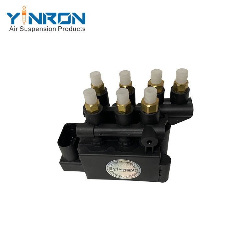 Front view of Tesla Model X 5YJX air suspension valve block (1027919-00-B)