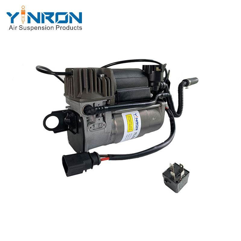 Right front 45 degree view for Volkswagen Touareg I 7L air suspension compressor pump with relay (7L0698007A and 7L0698007B)