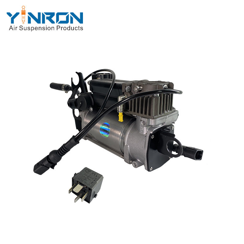 Right rear 45 degree top view for Volkswagen Touareg I 7L air suspension compressor pump with relay (7L0698007A and 7L0698007B)