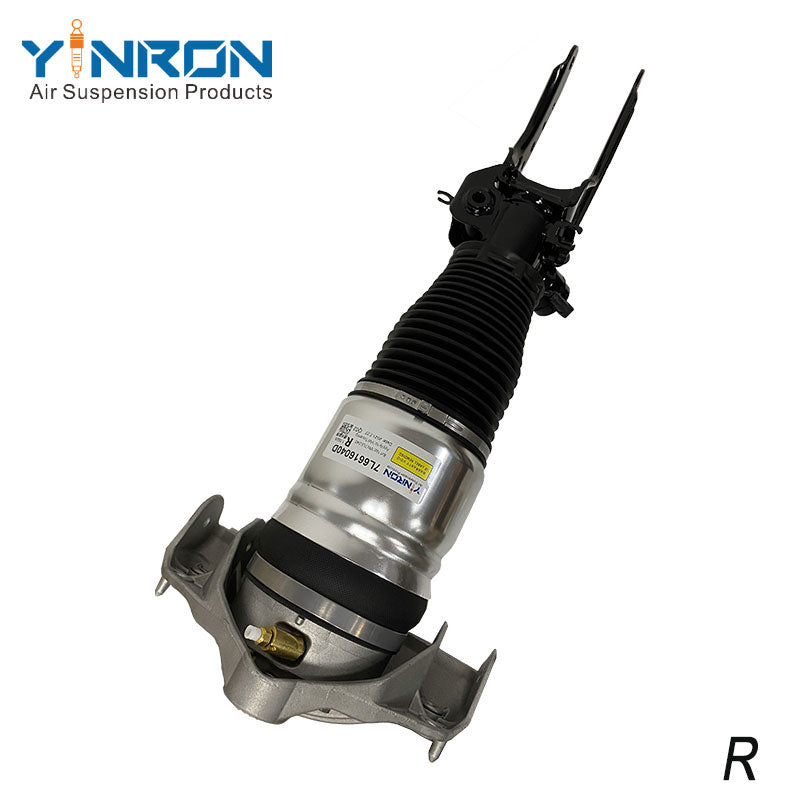 Eye-level horizontal view of VW Touareg I 7L front right air suspension strut with ADS (7L6616040D)