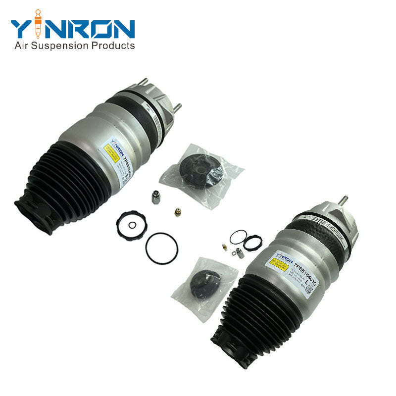 Full pair 45° view of VW Touareg II 7P front air suspension spring (7P6616403G & 7P6616404G)