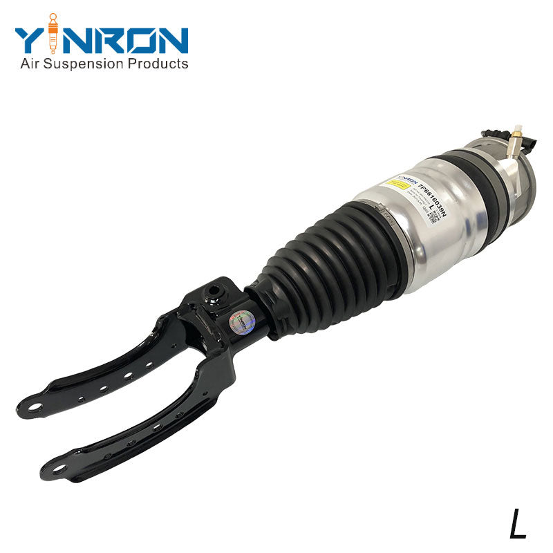45 degree angled shot of VW Touareg II 7P left front CDC air suspension strut (7P6616039N)