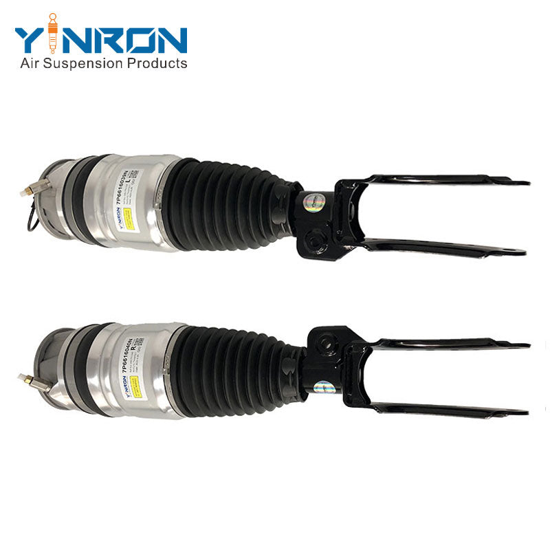  Full flat front pair view of VW Touareg II 7P front CDC air suspension struts OEM 7P6616039N & 7P6616040N
