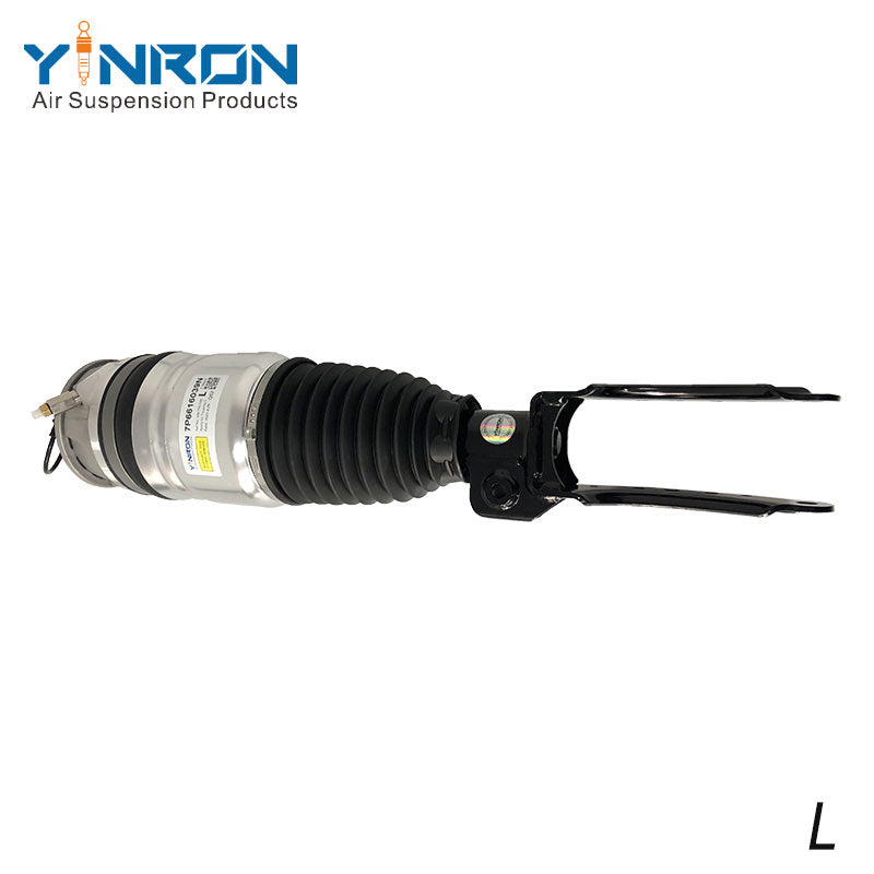 Top vertical overhead view of VW Touareg II 7P left front CDC air suspension strut (7P6616039N)