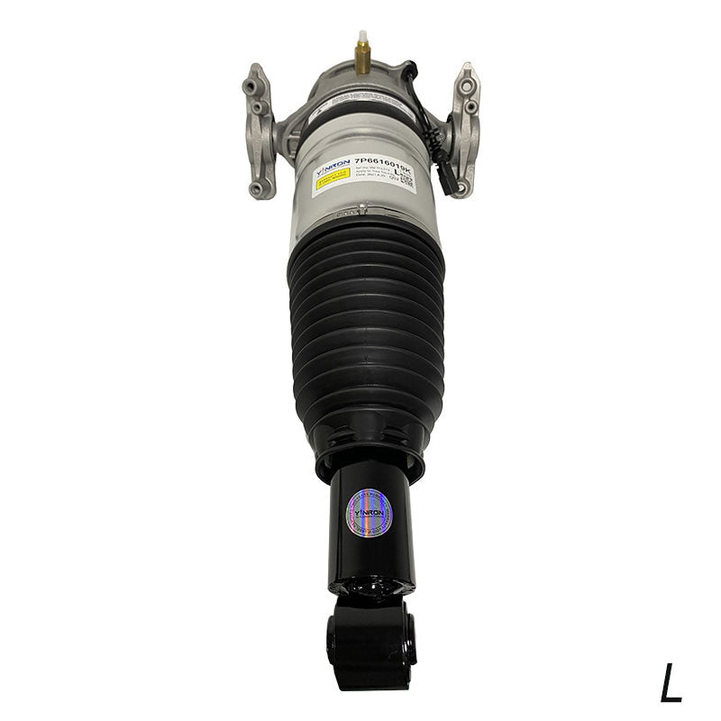 Top vertical overhead view of VW Touareg II 7P left rear CDC air suspension strut (7P6616019K)