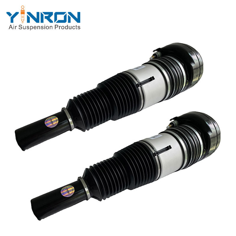 Full side view of VW Touareg III CR front air suspension strut with CDC pair (4M4616039J & 4M4616039N)