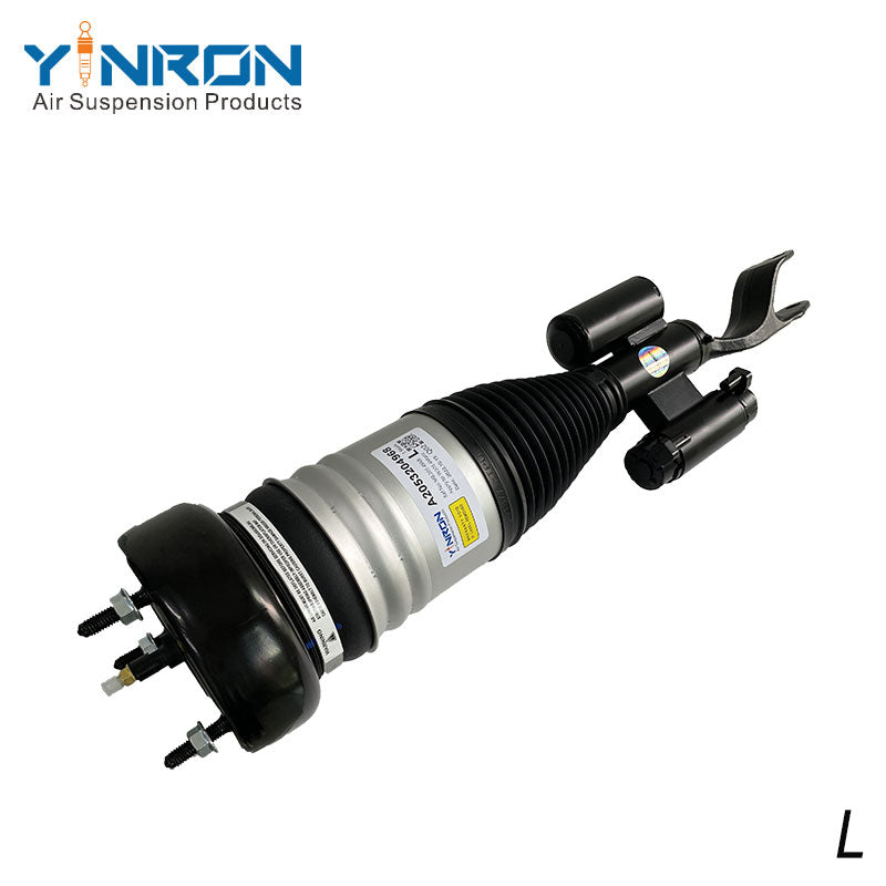 Side angle view of Mercedes W205 4Matic front left air suspension strut with ADS connector
